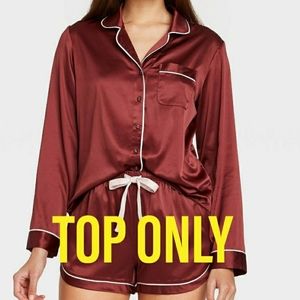 Stars Above Women's Satin Long Sleeve Pajama TOP, Burgundy, Size L